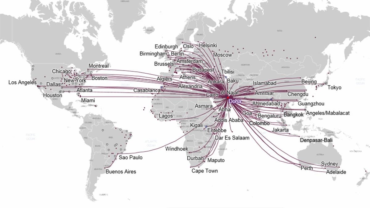 卡塔尔航空公司的路线图，欧洲