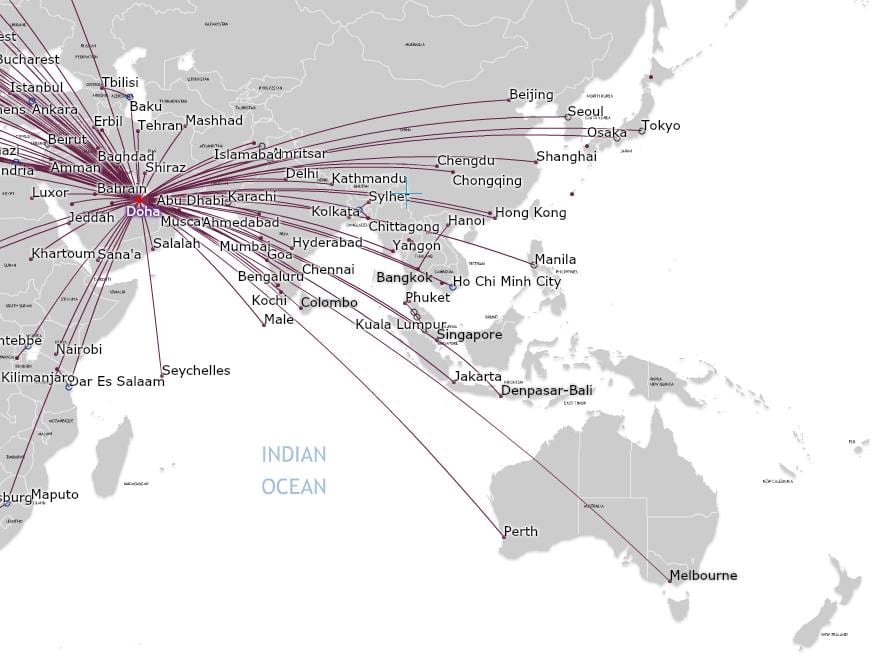 卡塔尔航空公司地图