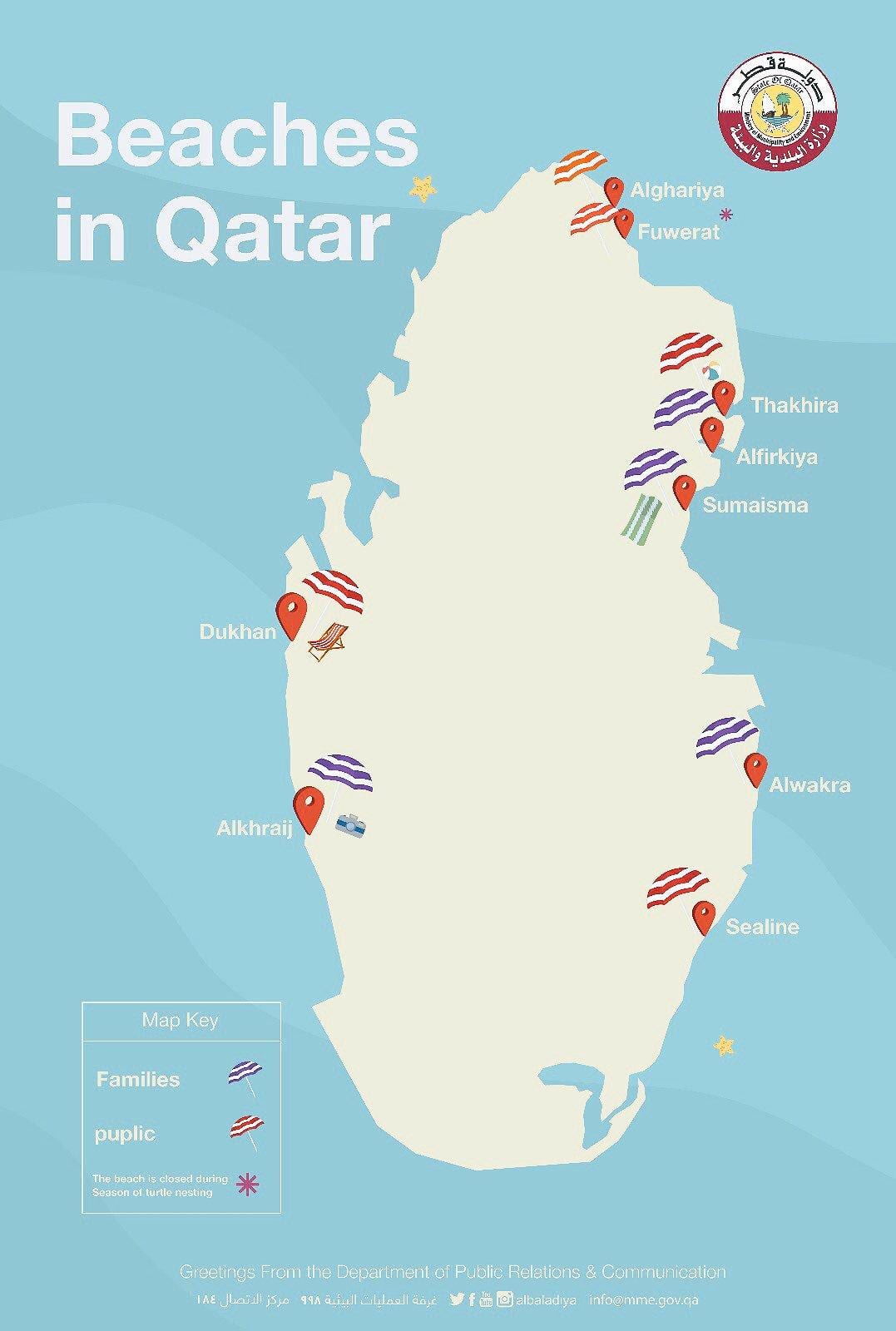 al ghariya海滩卡塔尔的地图