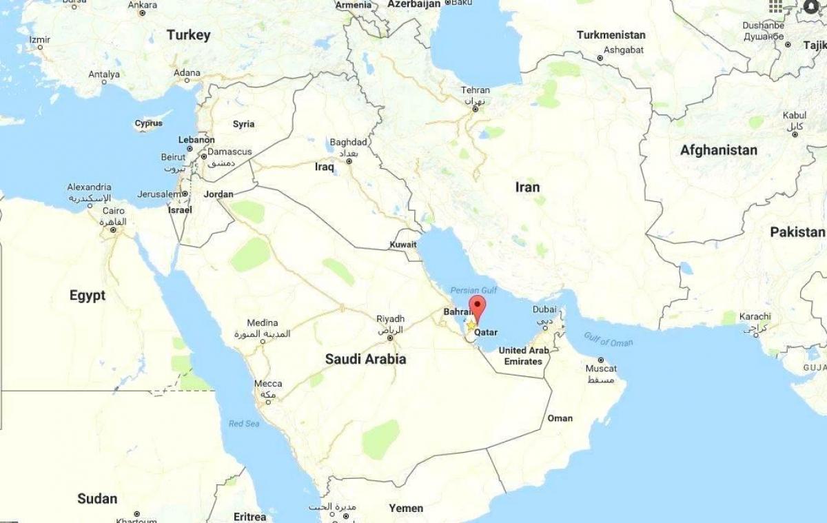 世界地图，显示卡塔尔