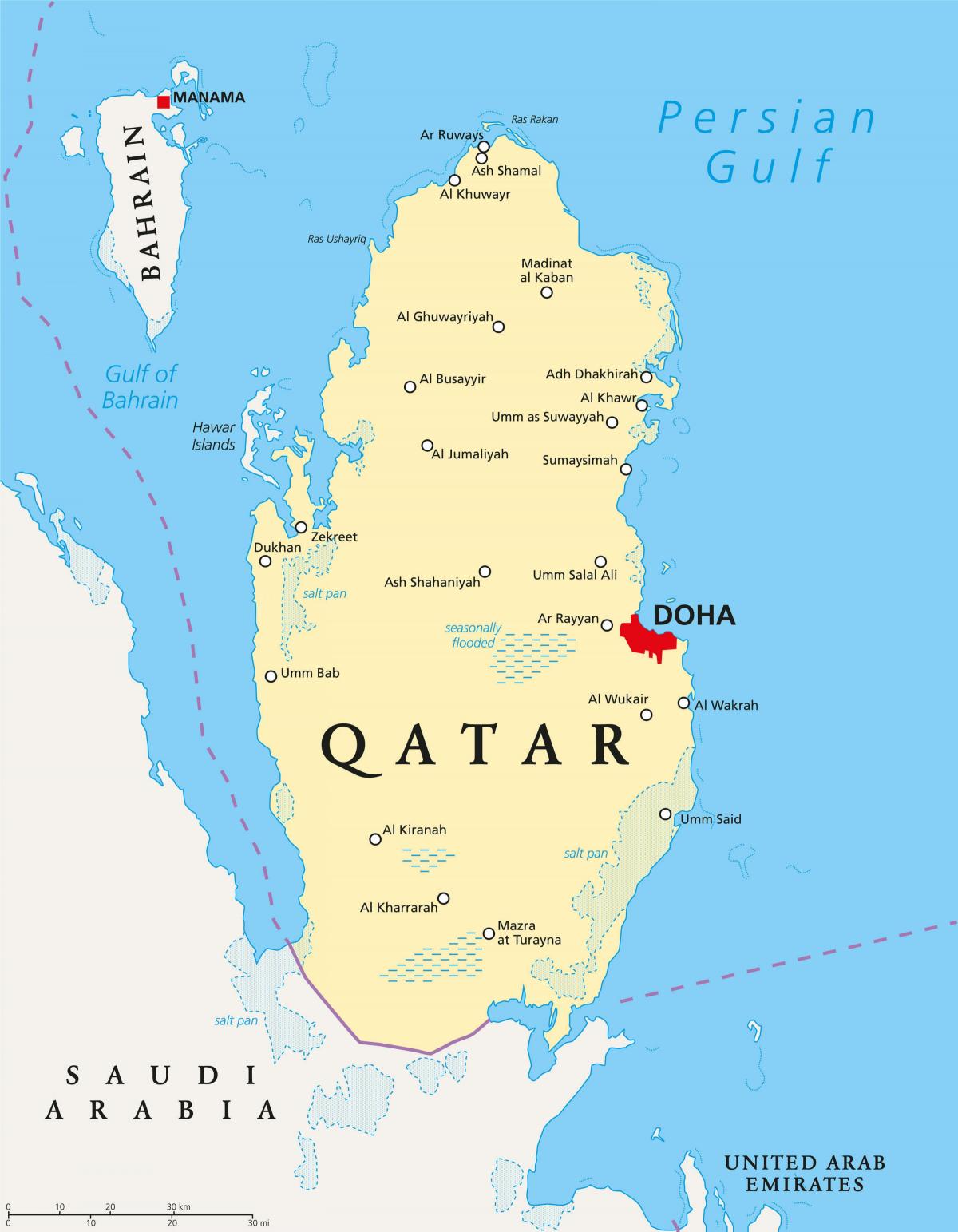 卡塔尔的地图与城市